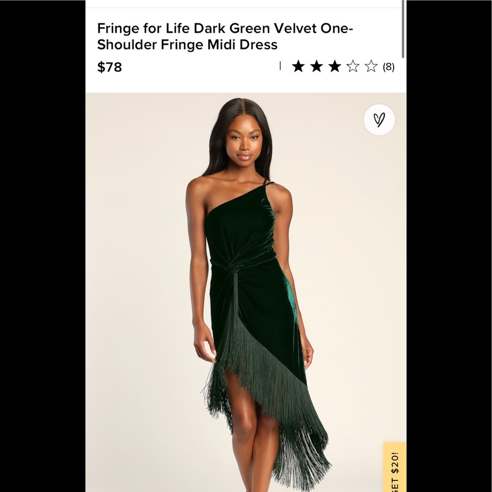 Lulus Fringe for Life Dark Green Velvet One-Shoulder Fringe Midi Dress